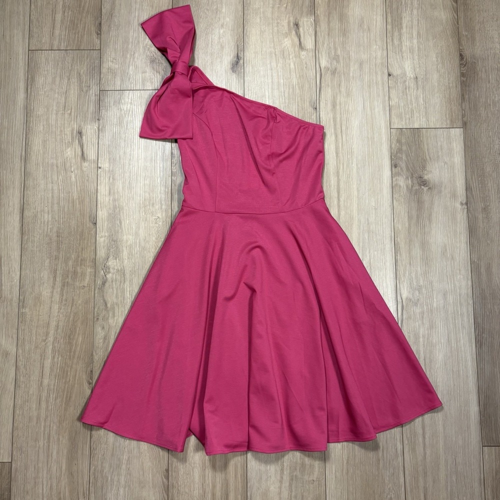 NWT Jasambac Hot Pink One Shoulder Fit & Flare Dress,‎ Size Medium Bow